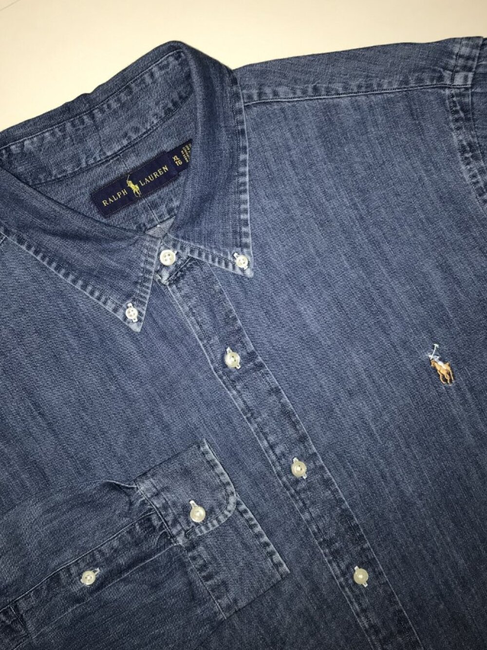 Men's Ralph Lauren Denim Long Sleeve Button Front Shirt-Size XL - Picture 8 of 9